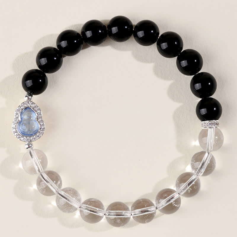 Buddha Stones Bracelet de clarté en calebasse de quartz clair et d'obsidienne noire - image 4