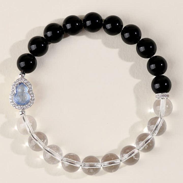 Buddha Stones Bracelet de clarté en calebasse de quartz clair et d'obsidienne noire - image 4