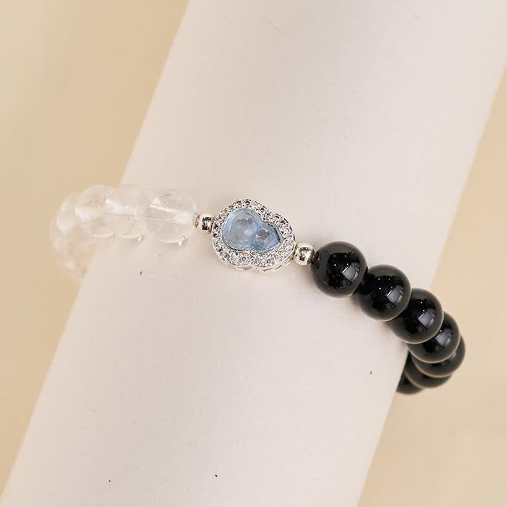 Buddha Stones Bracelet de clarté en calebasse de quartz clair et d'obsidienne noire - image 3