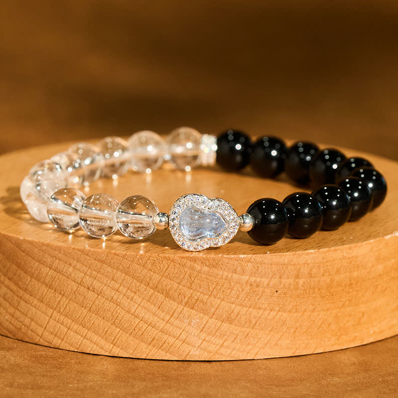 Buddha Stones Bracelet de clarté en calebasse de quartz clair et d'obsidienne noire - image 1