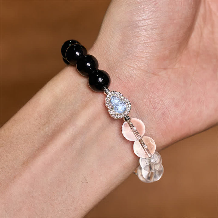 Buddha Stones Bracelet de clarté en calebasse de quartz clair et d'obsidienne noire - image 23