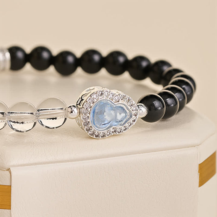Buddha Stones Bracelet de clarté en calebasse de quartz clair et d'obsidienne noire - image 15