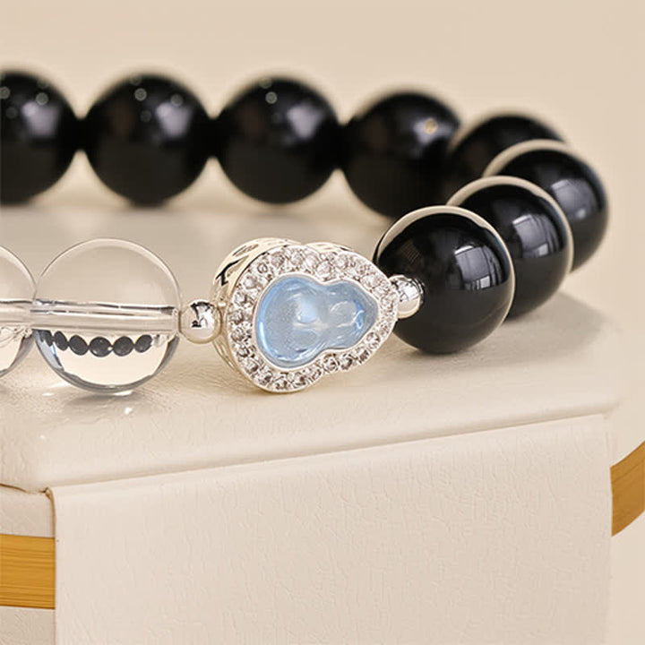 Buddha Stones Bracelet de clarté en calebasse de quartz clair et d'obsidienne noire - image 22