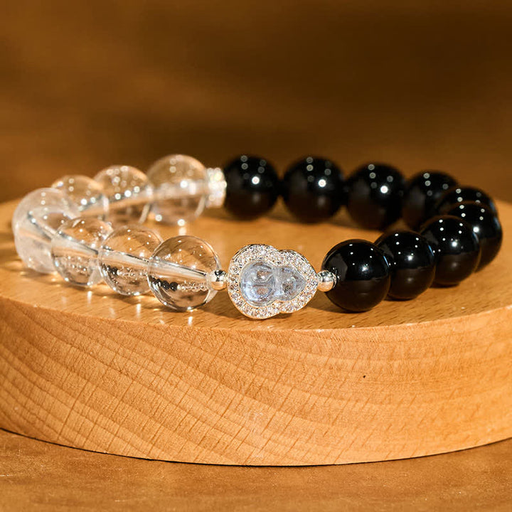Buddha Stones Bracelet de clarté en calebasse de quartz clair et d'obsidienne noire - image 18