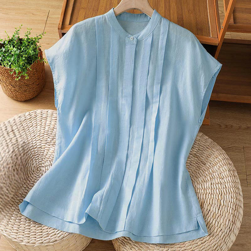 Buddha Stones Chemises sans manches d'été décontractées à plis piqués pour femmes - Bleu clair - US8-10, UK/AU12-14, EU40-42 (2XL) - image 0