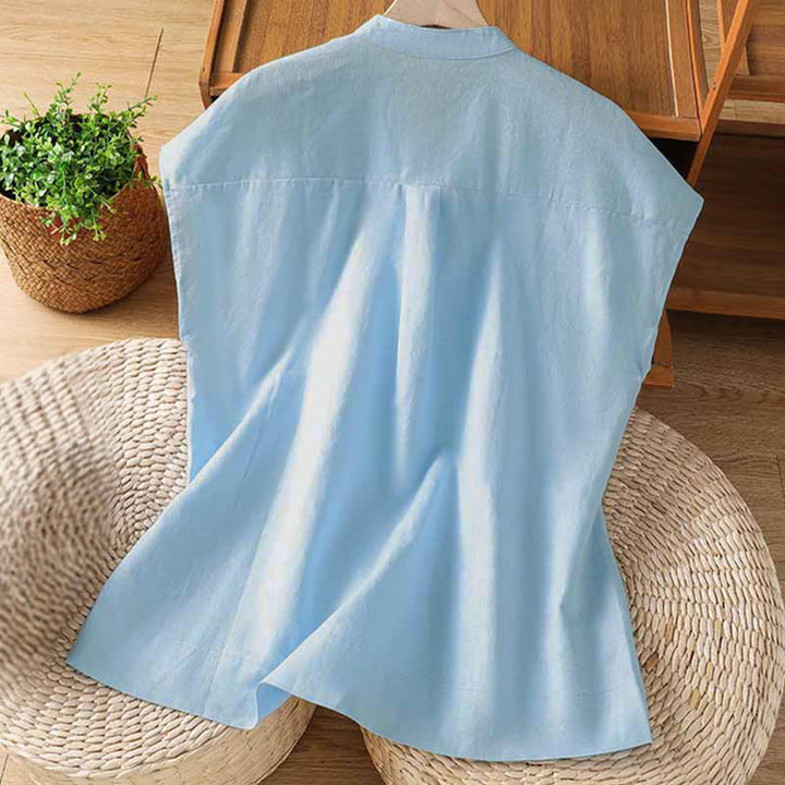 Buddha Stones Chemises sans manches d'été décontractées à plis piqués pour femmes - image 1