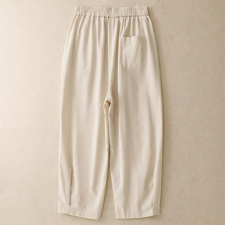 Buddha Stones Pantalon sarouel court uni à boutons décoratifs, style printemps-été décontracté, avec poches. - image 1