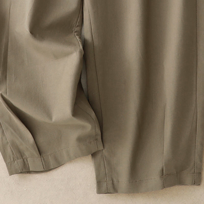 Buddha Stones Pantalon sarouel court uni à boutons décoratifs, style printemps-été décontracté, avec poches. - image 14