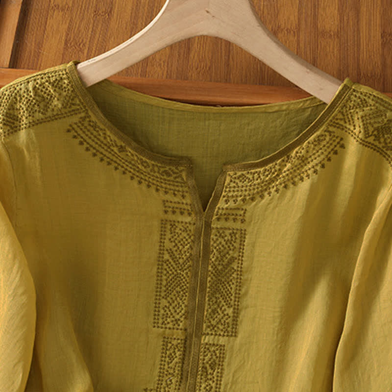 Buddha Stones T-shirts à manches courtes pour femmes, style bohème décontracté, broderie géométrique - image 14