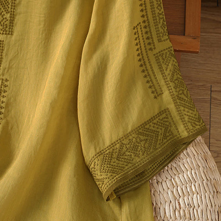 Buddha Stones T-shirts à manches courtes pour femmes, style bohème décontracté, broderie géométrique - image 17