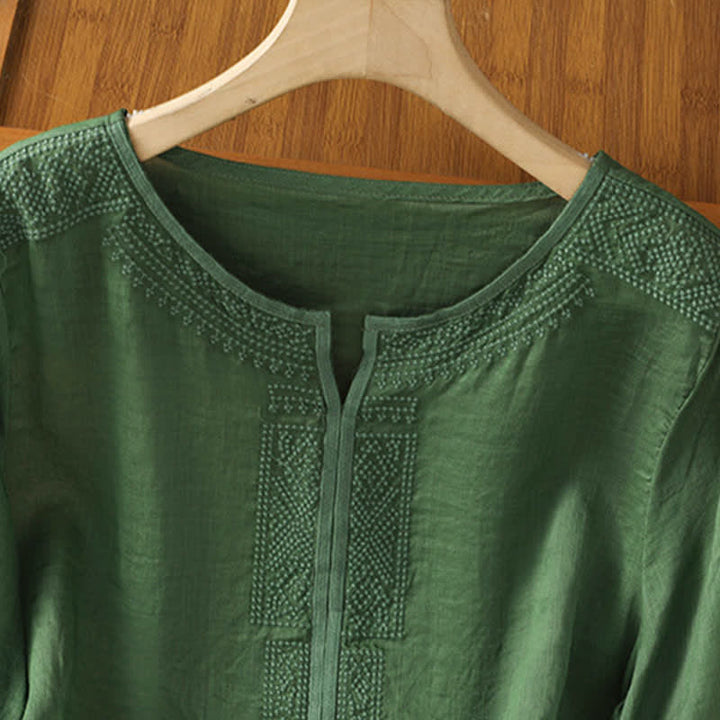 Buddha Stones T-shirts à manches courtes pour femmes, style bohème décontracté, broderie géométrique - image 8