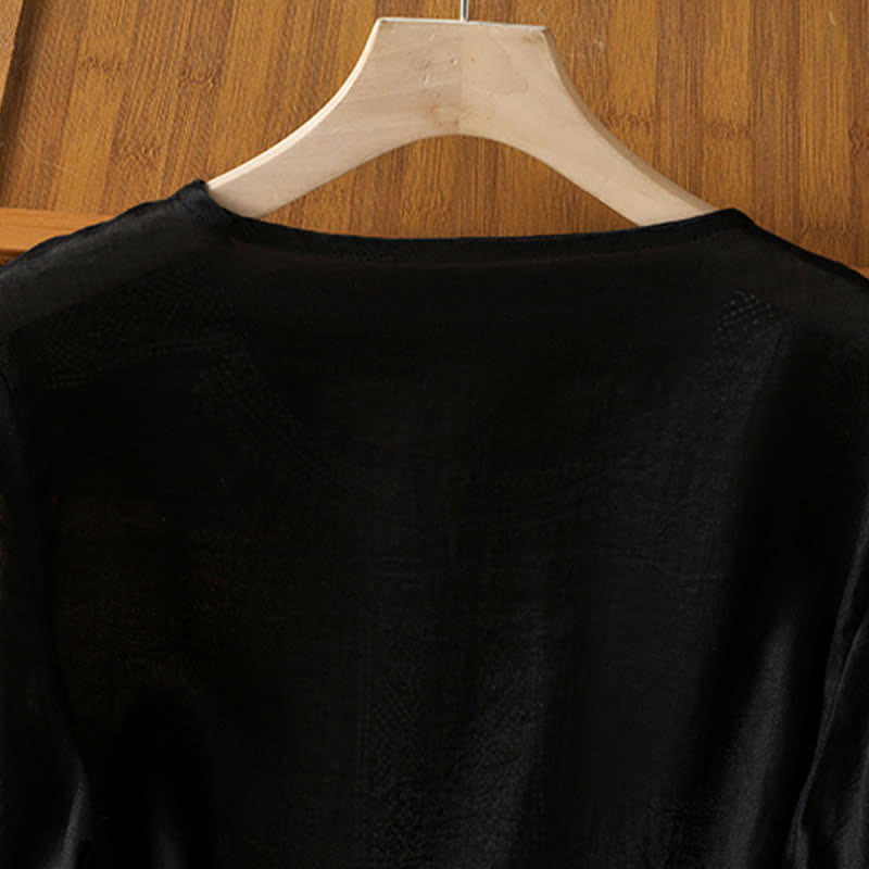 Buddha Stones T-shirts à manches courtes pour femmes, style bohème décontracté, broderie géométrique - image 3