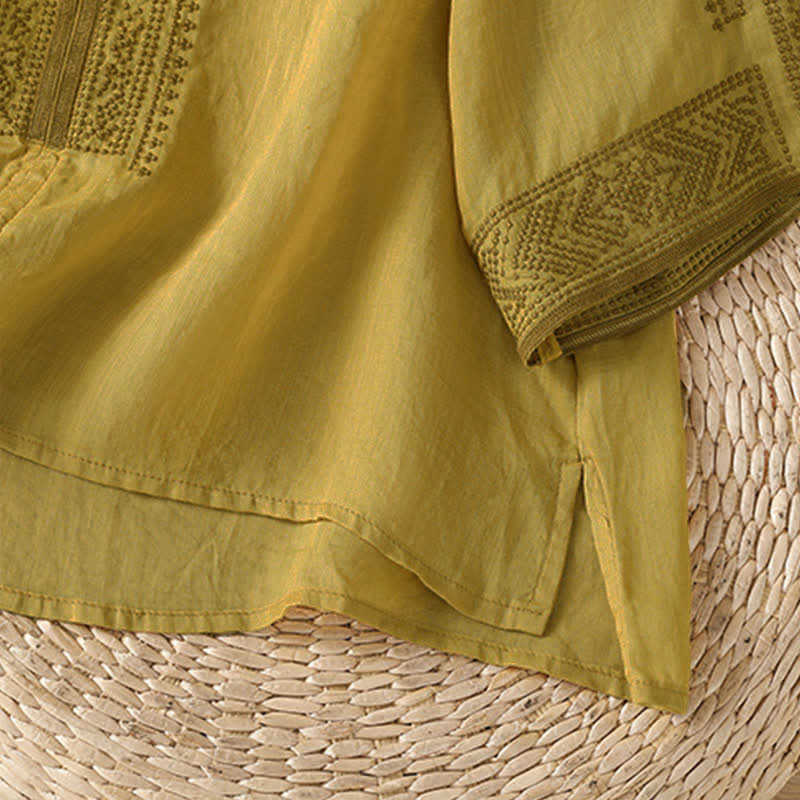 Buddha Stones T-shirts à manches courtes pour femmes, style bohème décontracté, broderie géométrique - image 18