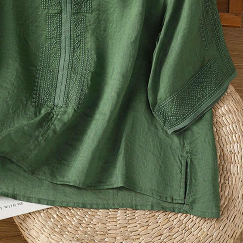 Buddha Stones T-shirts à manches courtes pour femmes, style bohème décontracté, broderie géométrique - image 10