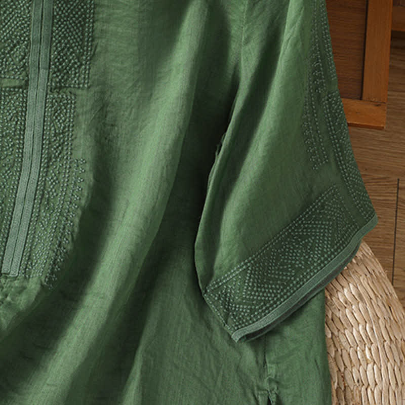Buddha Stones T-shirts à manches courtes pour femmes, style bohème décontracté, broderie géométrique - image 11