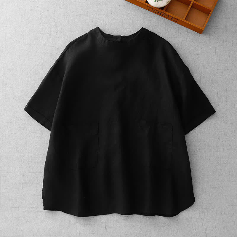 Buddha Stones T-shirts d'été minimalistes et décontractés pour femmes, à manches courtes, boutonnés au dos et poches avant. - Noir - US14, UK/AU18, EU46 (2XL) - image 17