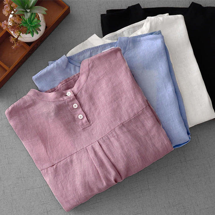 Buddha Stones T-shirts d'été minimalistes et décontractés pour femmes, à manches courtes, boutonnés au dos et poches avant. - image 30