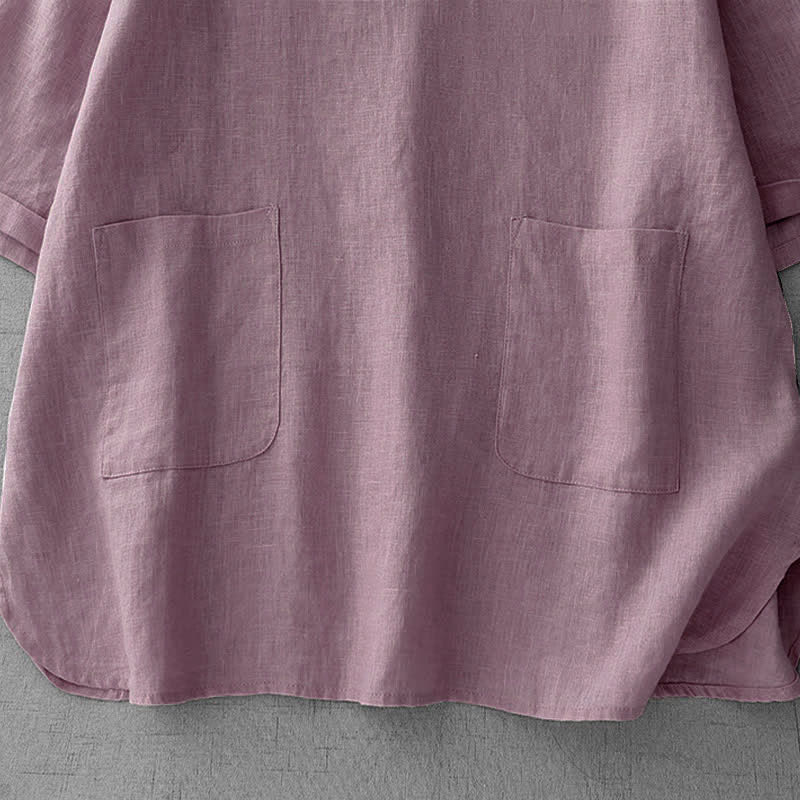 Buddha Stones T-shirts d'été minimalistes et décontractés pour femmes, à manches courtes, boutonnés au dos et poches avant. - image 5