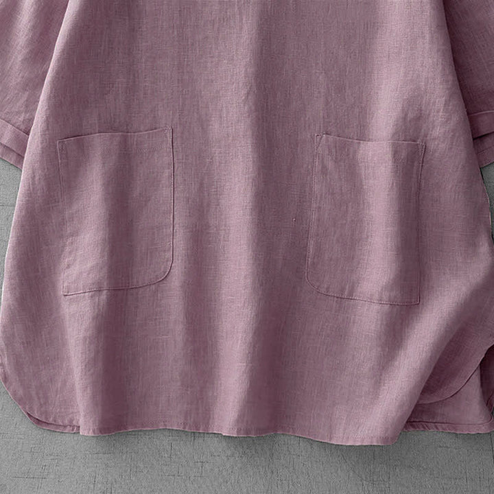Buddha Stones T-shirts d'été minimalistes et décontractés pour femmes, à manches courtes, boutonnés au dos et poches avant. - image 5
