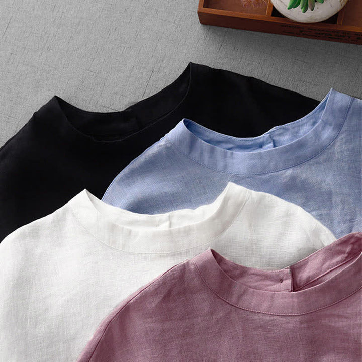 Buddha Stones T-shirts d'été minimalistes et décontractés pour femmes, à manches courtes, boutonnés au dos et poches avant. - image 32