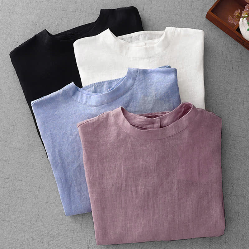 Buddha Stones T-shirts d'été minimalistes et décontractés pour femmes, à manches courtes, boutonnés au dos et poches avant. - image 31