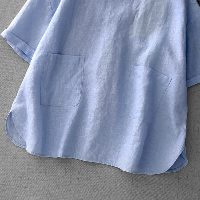Buddha Stones T-shirts d'été minimalistes et décontractés pour femmes, à manches courtes, boutonnés au dos et poches avant. - image 12