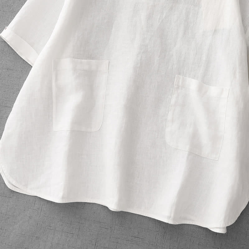 Buddha Stones T-shirts d'été minimalistes et décontractés pour femmes, à manches courtes, boutonnés au dos et poches avant. - image 26