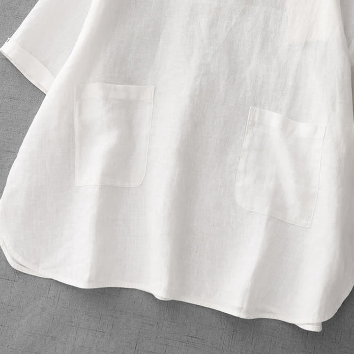 Buddha Stones T-shirts d'été minimalistes et décontractés pour femmes, à manches courtes, boutonnés au dos et poches avant. - image 26