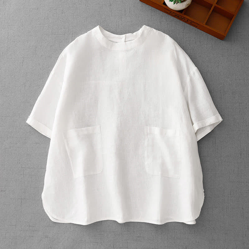 Buddha Stones T-shirts d'été minimalistes et décontractés pour femmes, à manches courtes, boutonnés au dos et poches avant. - Blanc - US14, UK/AU18, EU46 (2XL) - image 23