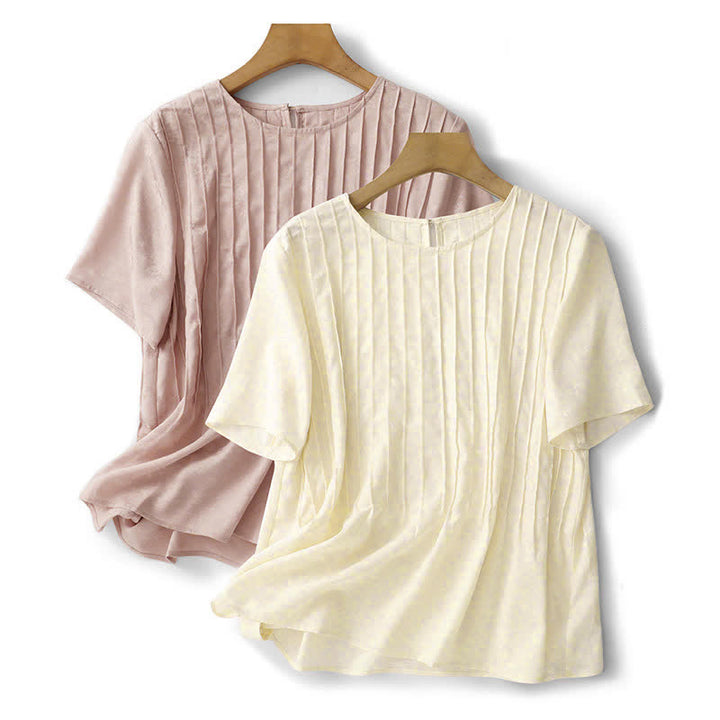 Buddha Stones T-shirts d'été élégants à manches courtes plissés pour femmes - image 21