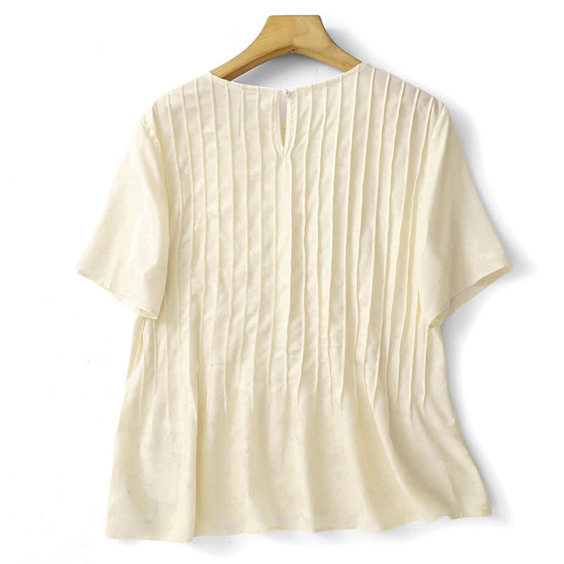 Buddha Stones T-shirts d'été élégants à manches courtes plissés pour femmes - image 11