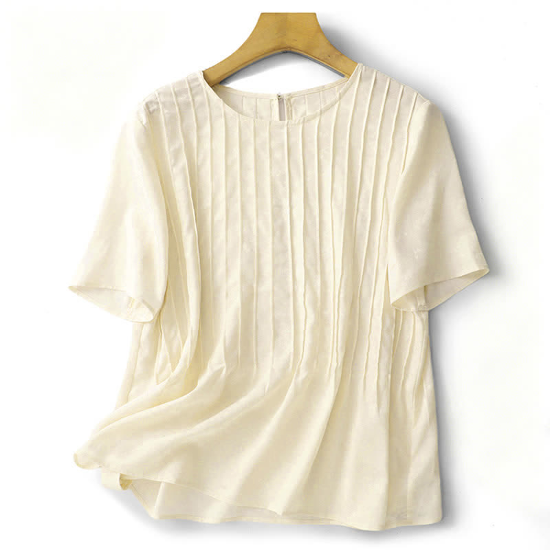 Buddha Stones T-shirts d'été élégants à manches courtes plissés pour femmes - image 10