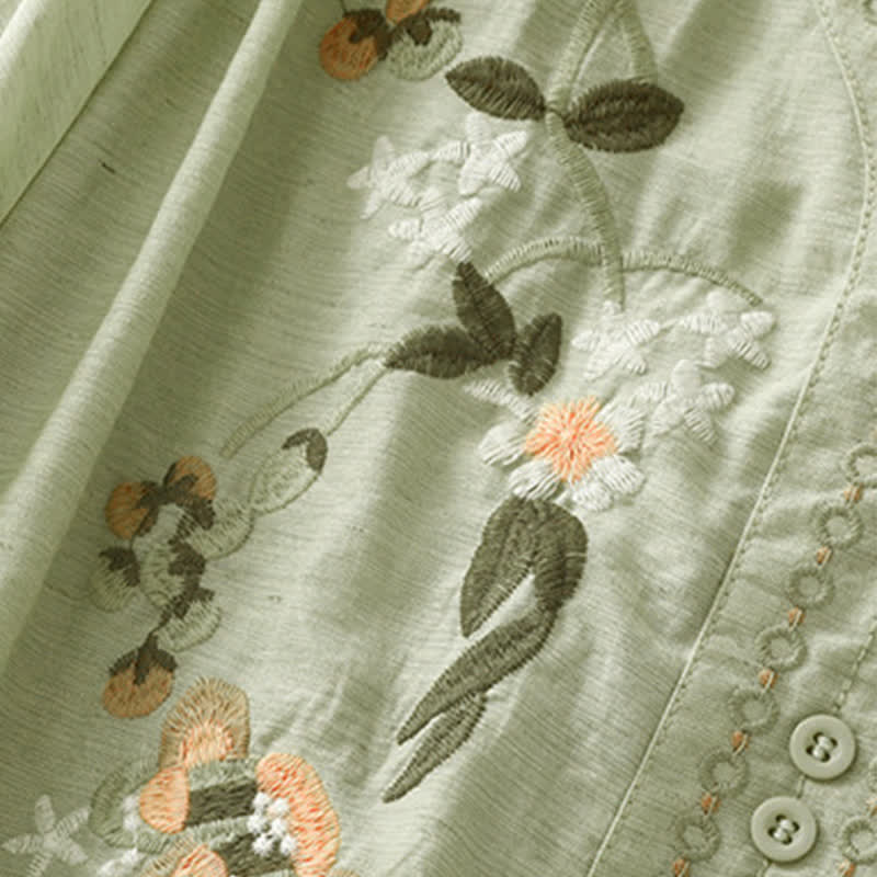 Buddha Stones Chemise à manches courtes pour femme, style bohème d'été, brodée de fleurs - image 2