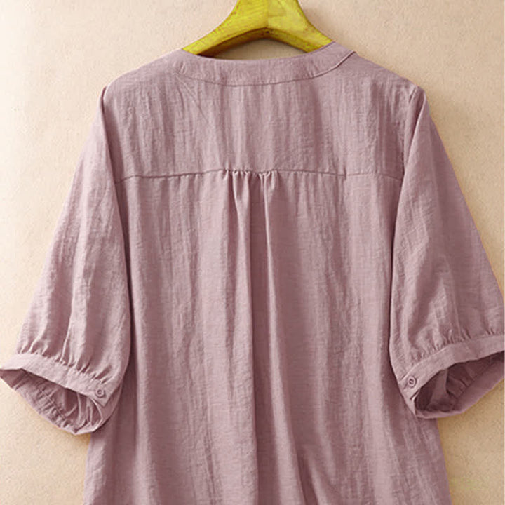 Buddha Stones Chemise à manches courtes pour femme, style bohème d'été, brodée de fleurs - image 8