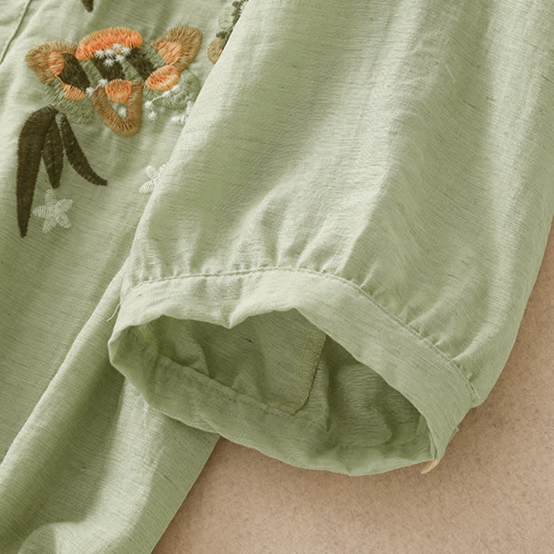 Buddha Stones Chemise à manches courtes pour femme, style bohème d'été, brodée de fleurs - image 3