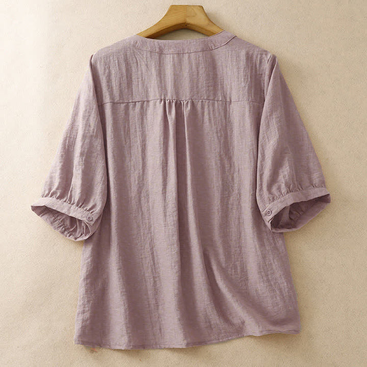 Buddha Stones Chemise à manches courtes pour femme, style bohème d'été, brodée de fleurs - image 7