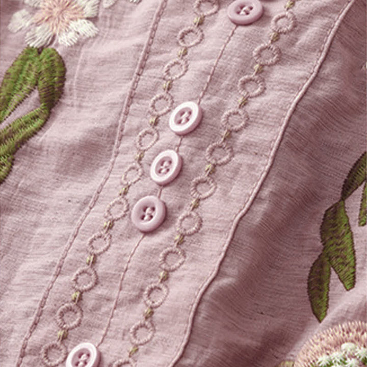 Buddha Stones Chemise à manches courtes pour femme, style bohème d'été, brodée de fleurs - image 11
