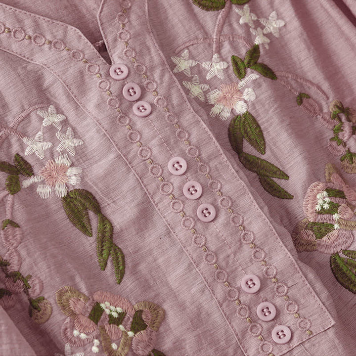 Buddha Stones Chemise à manches courtes pour femme, style bohème d'été, brodée de fleurs - image 10
