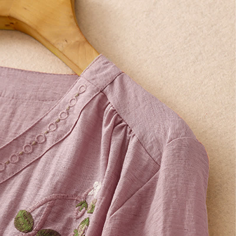 Buddha Stones Chemise à manches courtes pour femme, style bohème d'été, brodée de fleurs - image 9