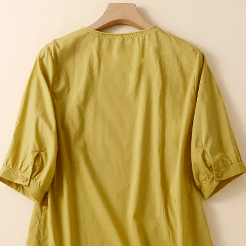 Buddha Stones T-shirts à manches courtes pour femmes, col rond, broderie florale, style décontracté d'été - image 7