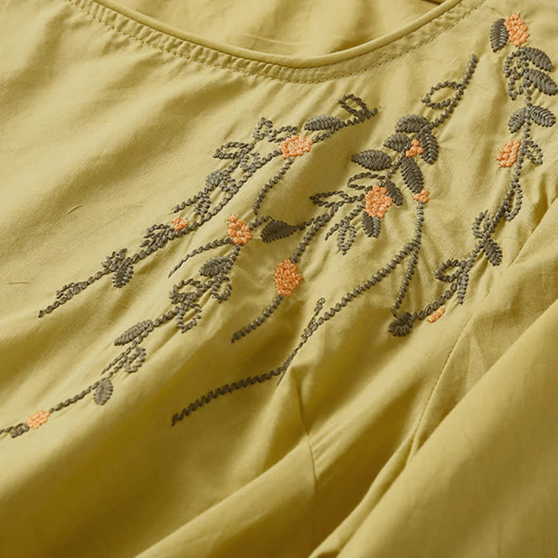 Buddha Stones T-shirts à manches courtes pour femmes, col rond, broderie florale, style décontracté d'été - image 9