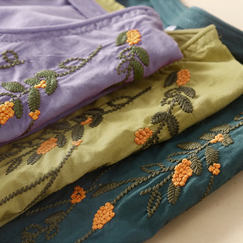 Buddha Stones T-shirts à manches courtes pour femmes, col rond, broderie florale, style décontracté d'été - image 17