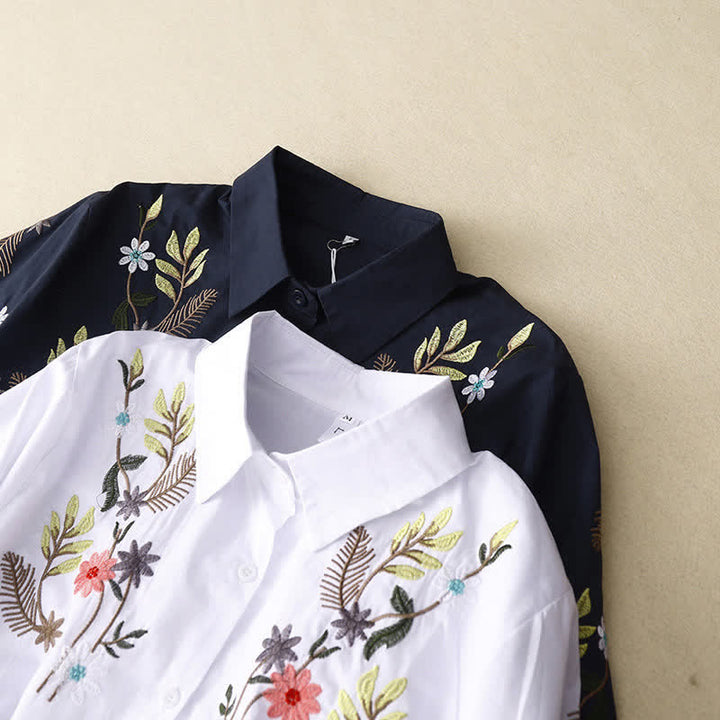Buddha Stones Chemise à manches courtes pour femme, style bohème printemps-été, broderie florale - image 15