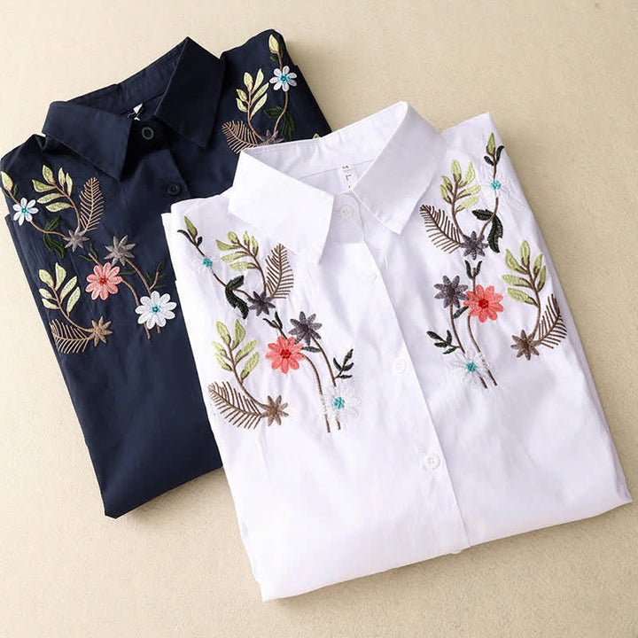 Buddha Stones Chemise à manches courtes pour femme, style bohème printemps-été, broderie florale - image 16