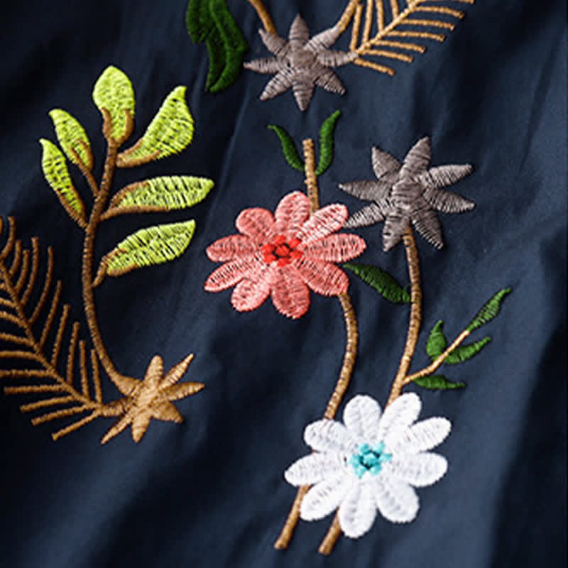 Buddha Stones Chemise à manches courtes pour femme, style bohème printemps-été, broderie florale - image 2