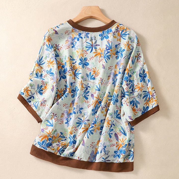Buddha Stones T-shirts à manches courtes pour femmes, col rond, imprimé floral, style vintage été - image 22