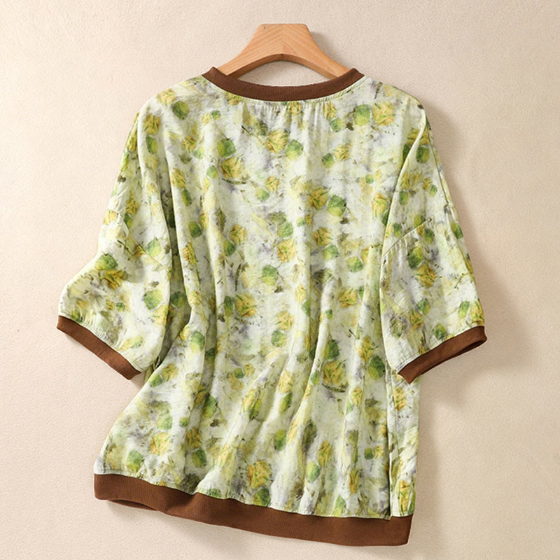 Buddha Stones T-shirts à manches courtes pour femmes, col rond, imprimé floral, style vintage été - image 8