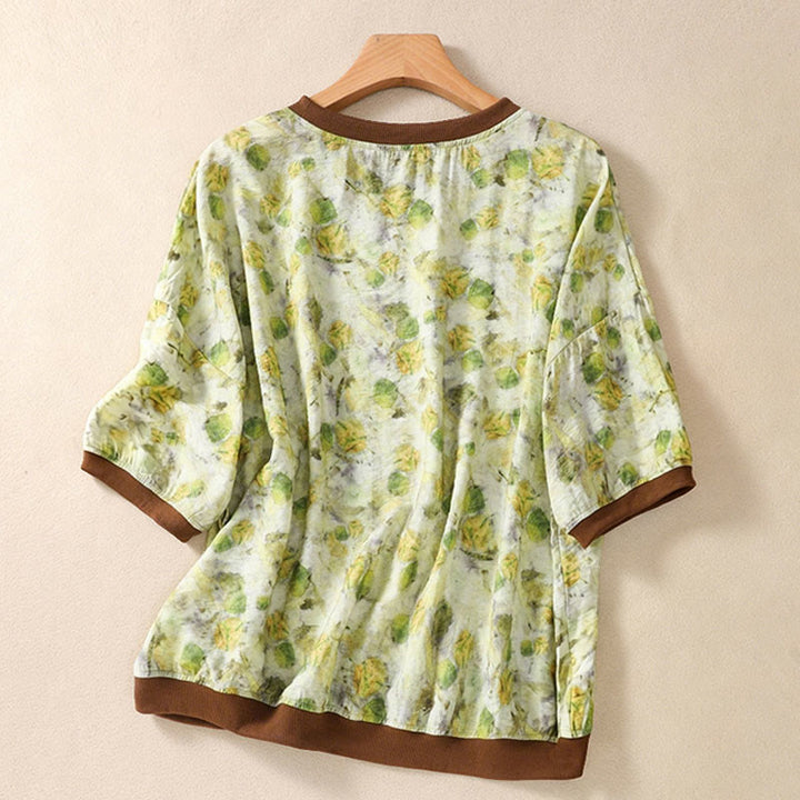 Buddha Stones T-shirts à manches courtes pour femmes, col rond, imprimé floral, style vintage été - image 8