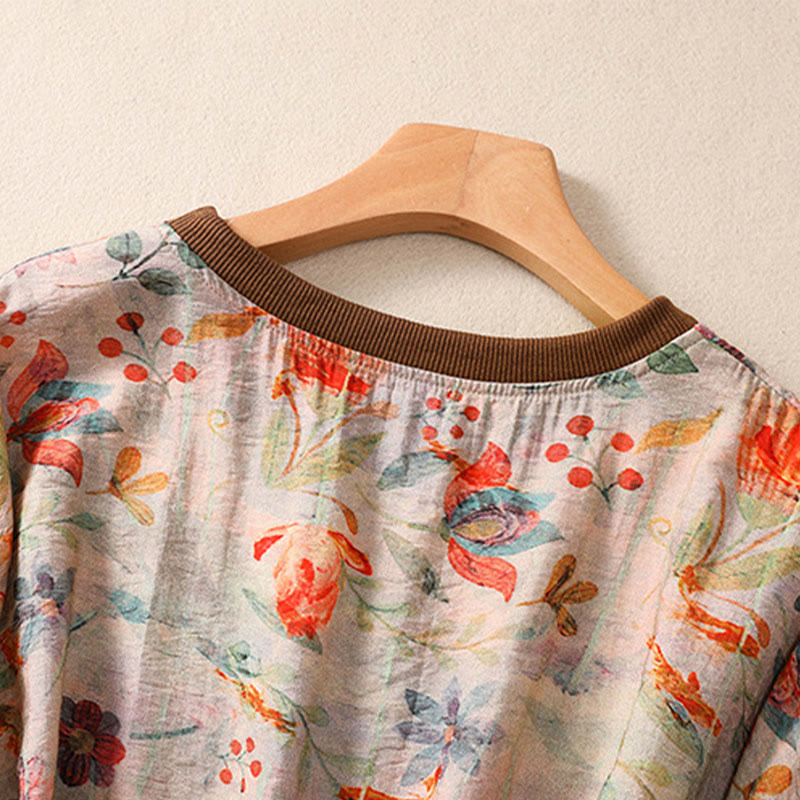 Buddha Stones T-shirts à manches courtes pour femmes, col rond, imprimé floral, style vintage été - image 4
