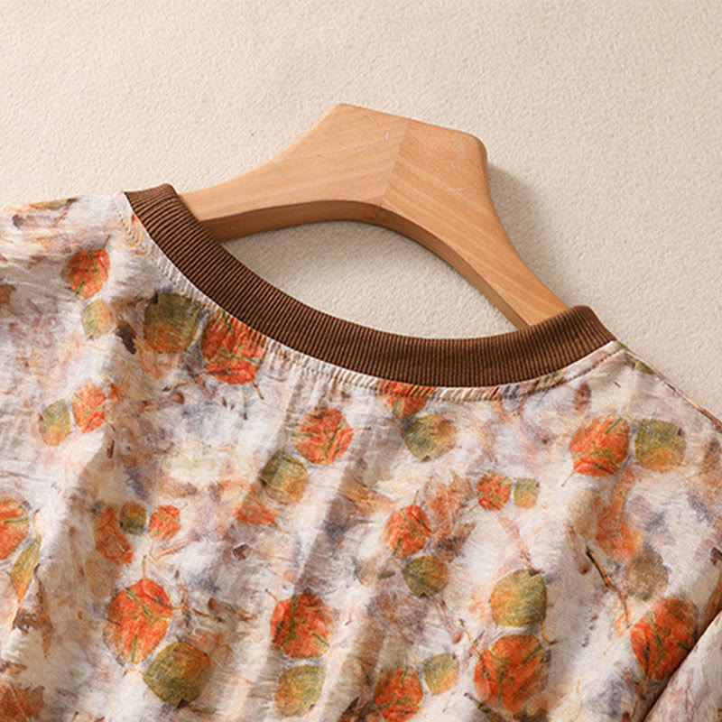 Buddha Stones T-shirts à manches courtes pour femmes, col rond, imprimé floral, style vintage été - image 17